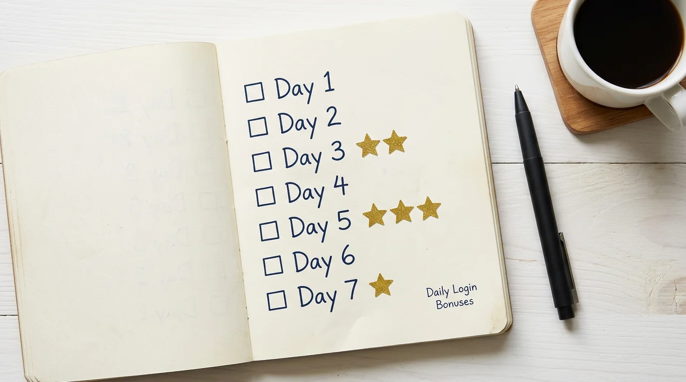 Notebook with a daily checklist and gold star stickers on a bright desk